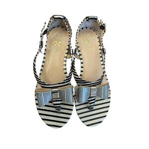 Vince Camuto Harmonia Black/Cream Striped Shiny Leather Bow Sandals 7.5